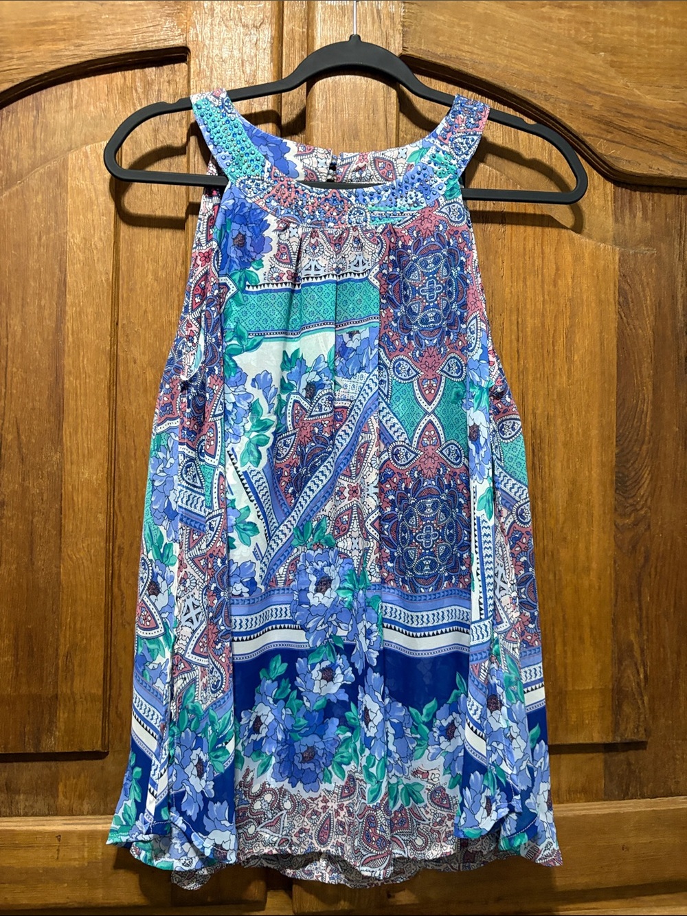 C. Est. 1946 Beaded Halter Paisley-Print Blue Floral Camisole